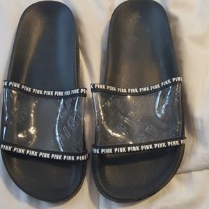 PINK Victoria Secret Black Slides Sandals Medium